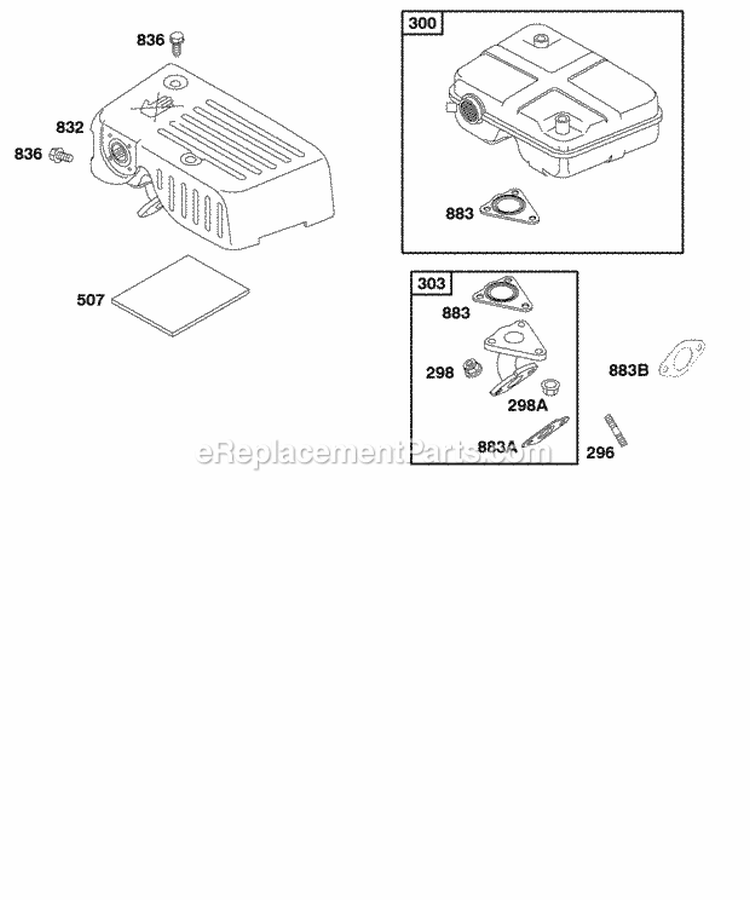 Exhaust System Diagram and Parts List for 118436-0115-B1  Briggs and Stratton Engine